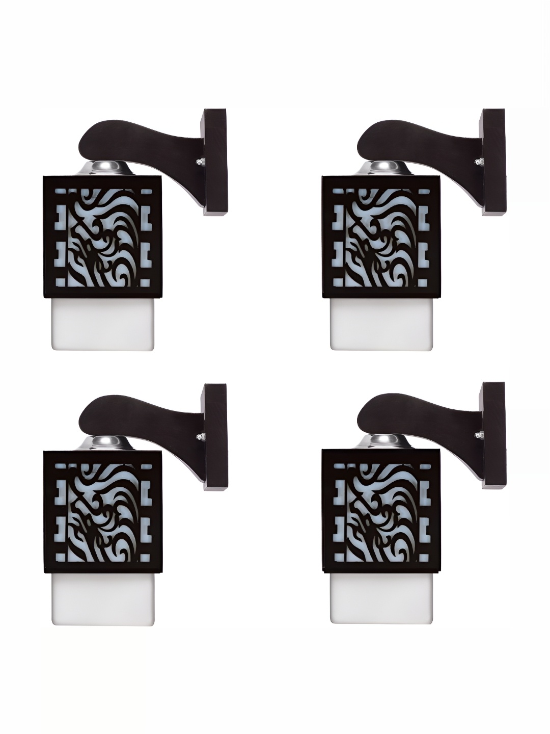 

1ST TIME White & Black 2 Pcs Textured Wood Traditional Square Shaped Wall Lamp