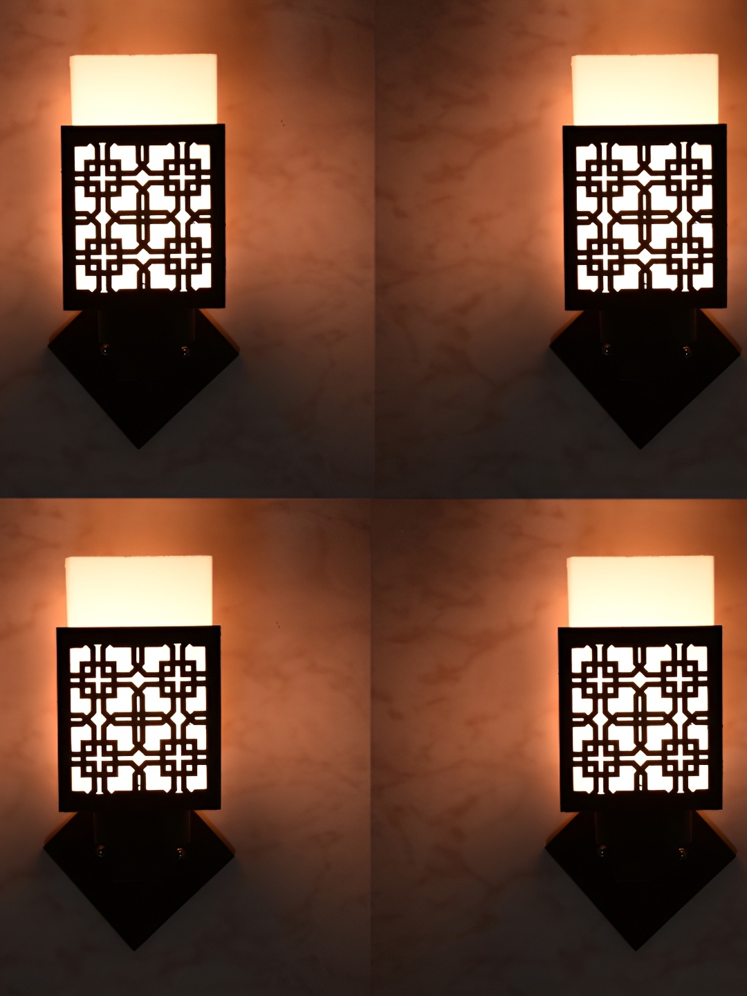 

1ST TIME White & Black 4 Pieces Textured Wood Traditional Square Shaped Wall Lamp