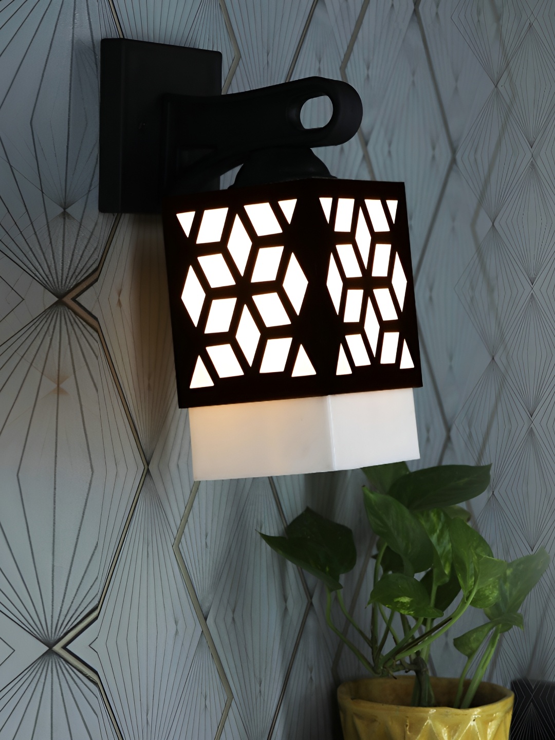 

1ST TIME Black & White Textured Contemporary Square Shaped Wooden Wall Lamp