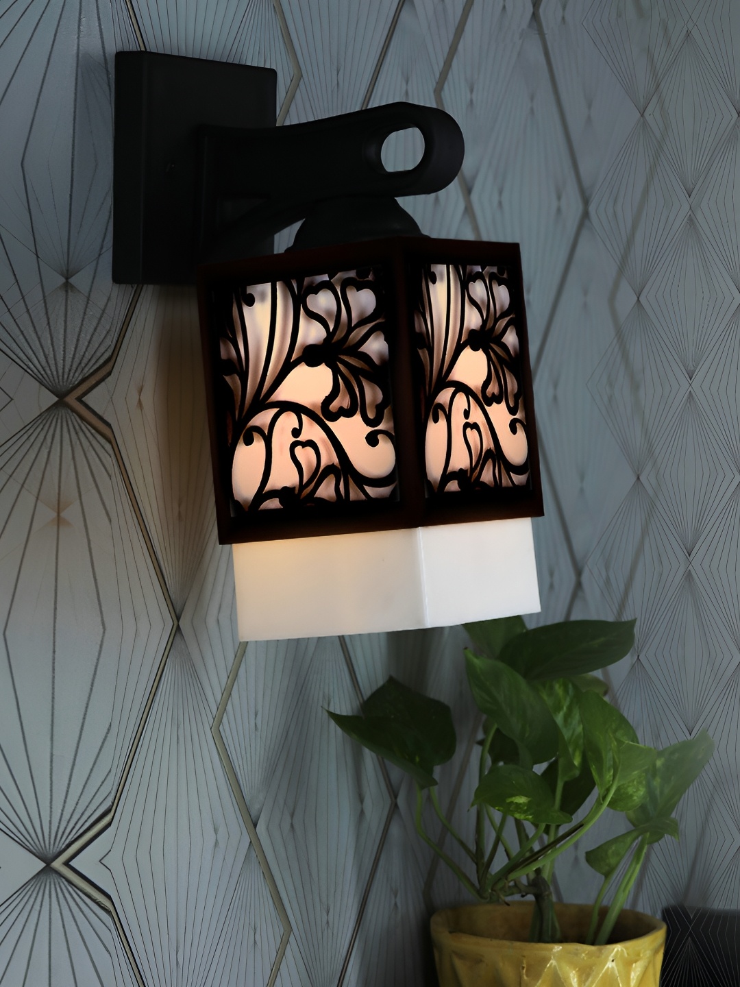 

1ST TIME White & Black Textured Wood Traditional Square Shaped Wall Lamp