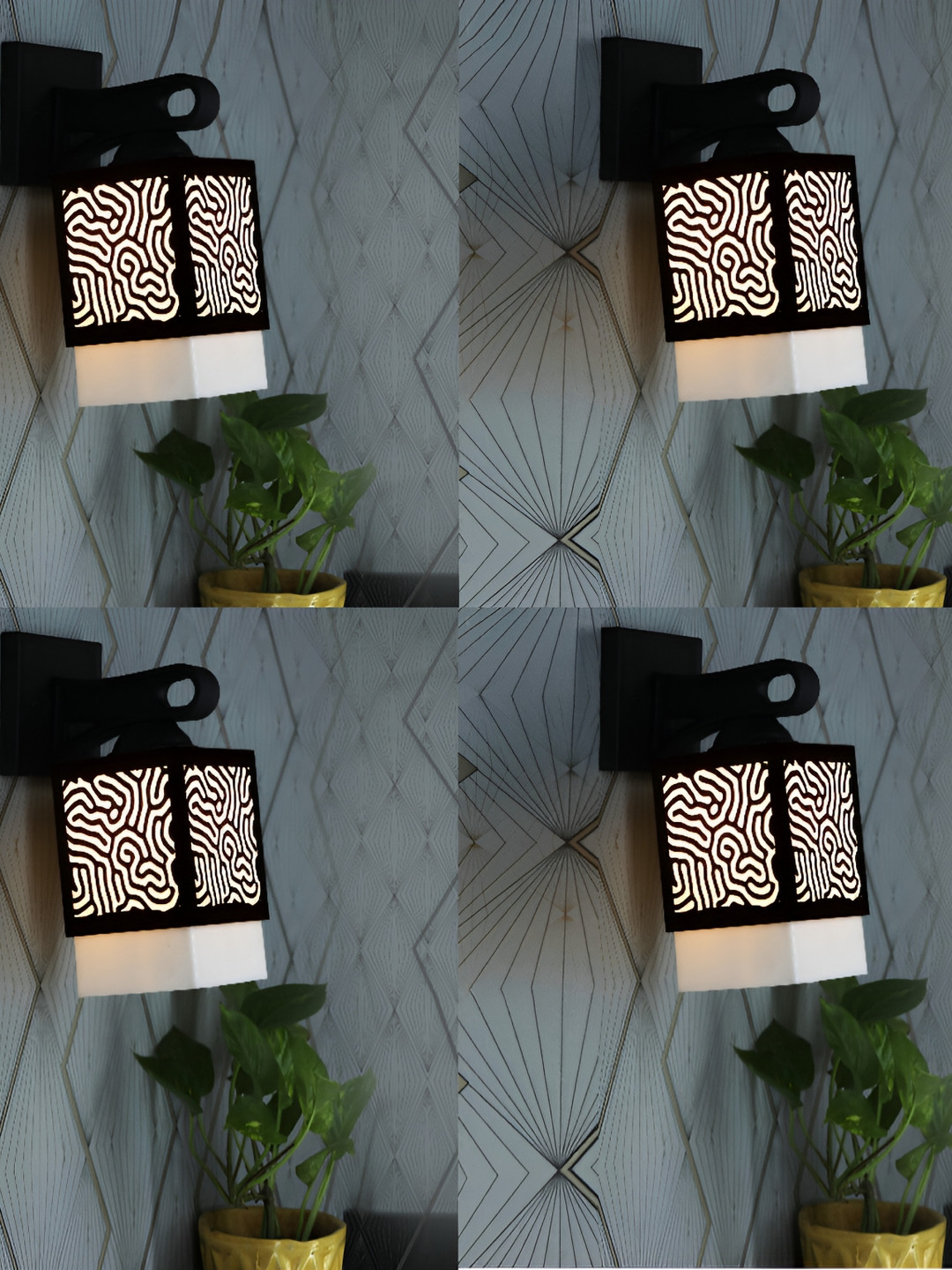 

1ST TIME White & Black 4 Pieces Wood Contemporary Square Shaped Wall Lamp