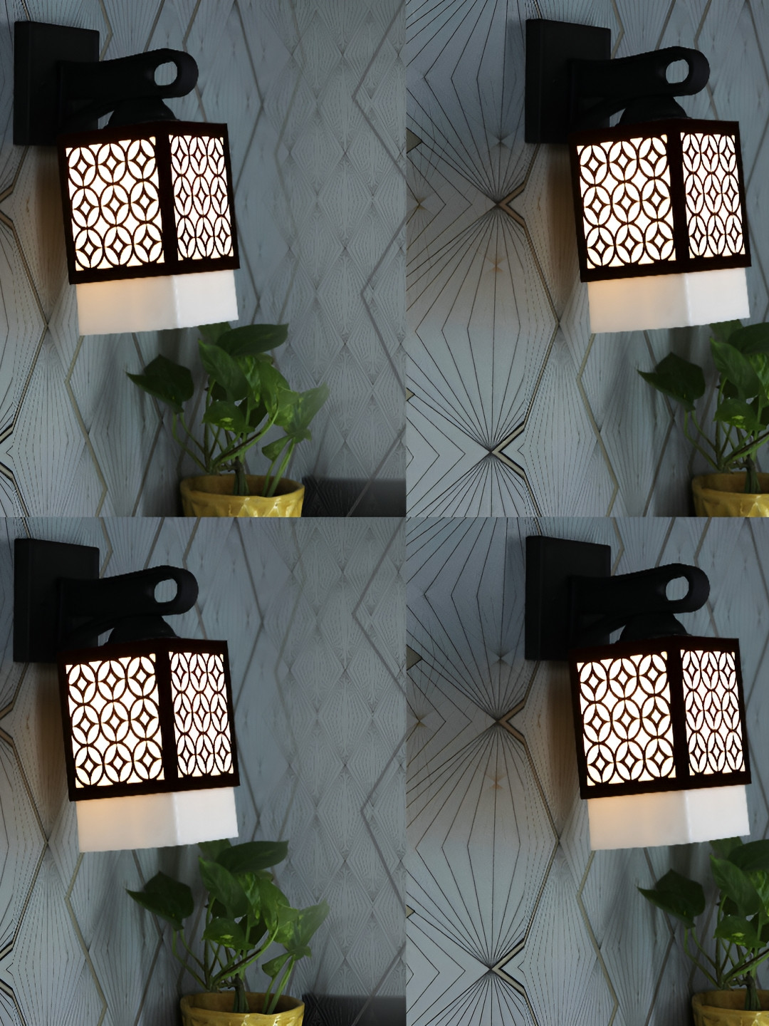 

1ST TIME White & Black 4 Pieces Textured Wood Traditional Square Shaped Wall Lamp