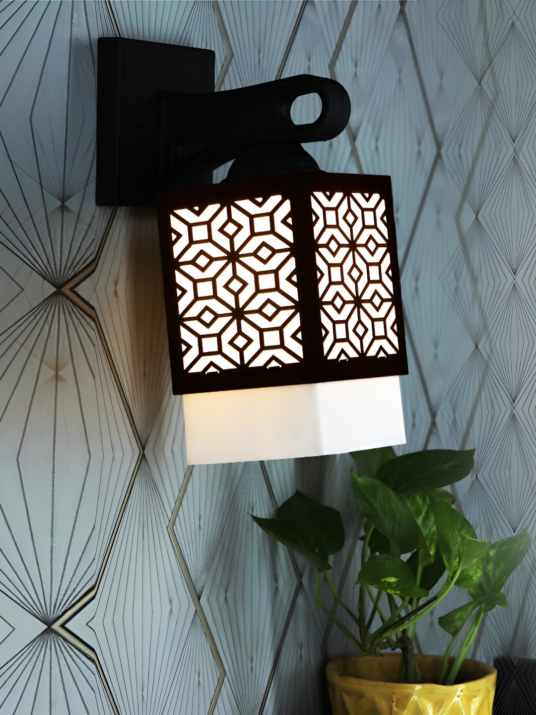 

1ST TIME White & Black Textured Wood Contemporary Square Shaped Wall Lamp