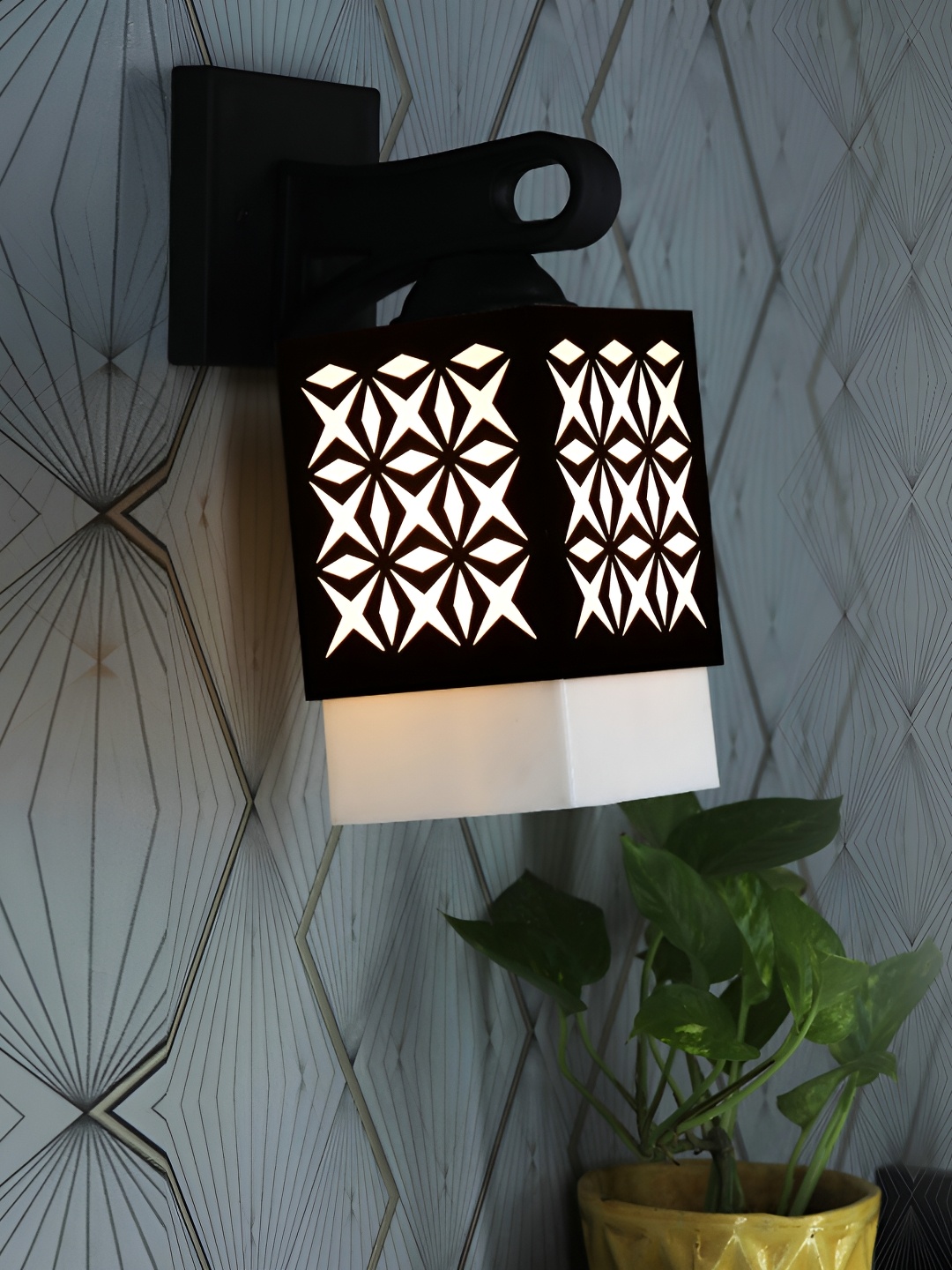 

1ST TIME White & Black Textured Square Shaped Wooden Wall Lamps