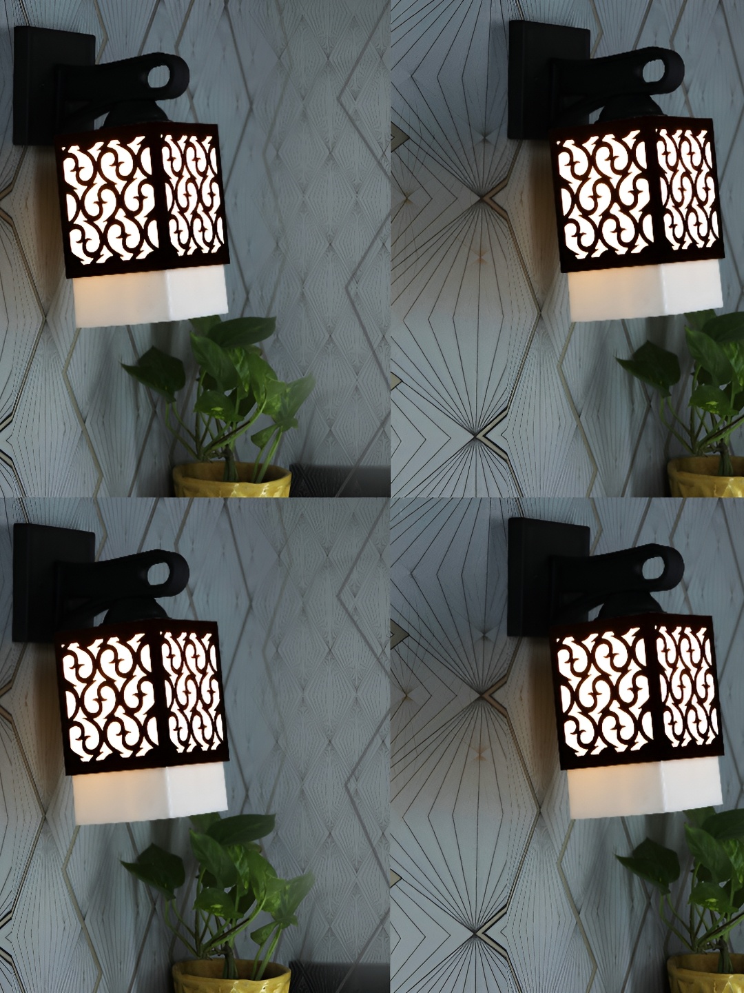 

1ST TIME White & Black 4 Pieces Textured Wood Traditional Square Shaped Wall Lamps