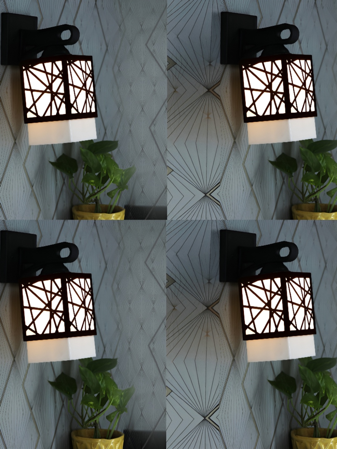 

1ST TIME White & Brown 4 Pcs Wooden Contemporary Square Shaped Wall Lamp