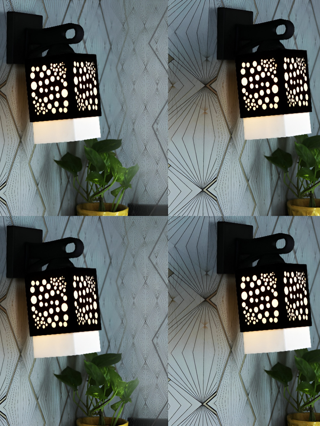

1ST TIME White & Black 4 Pieces Textured Wooden Contemporary Square Shaped Wall Lamp