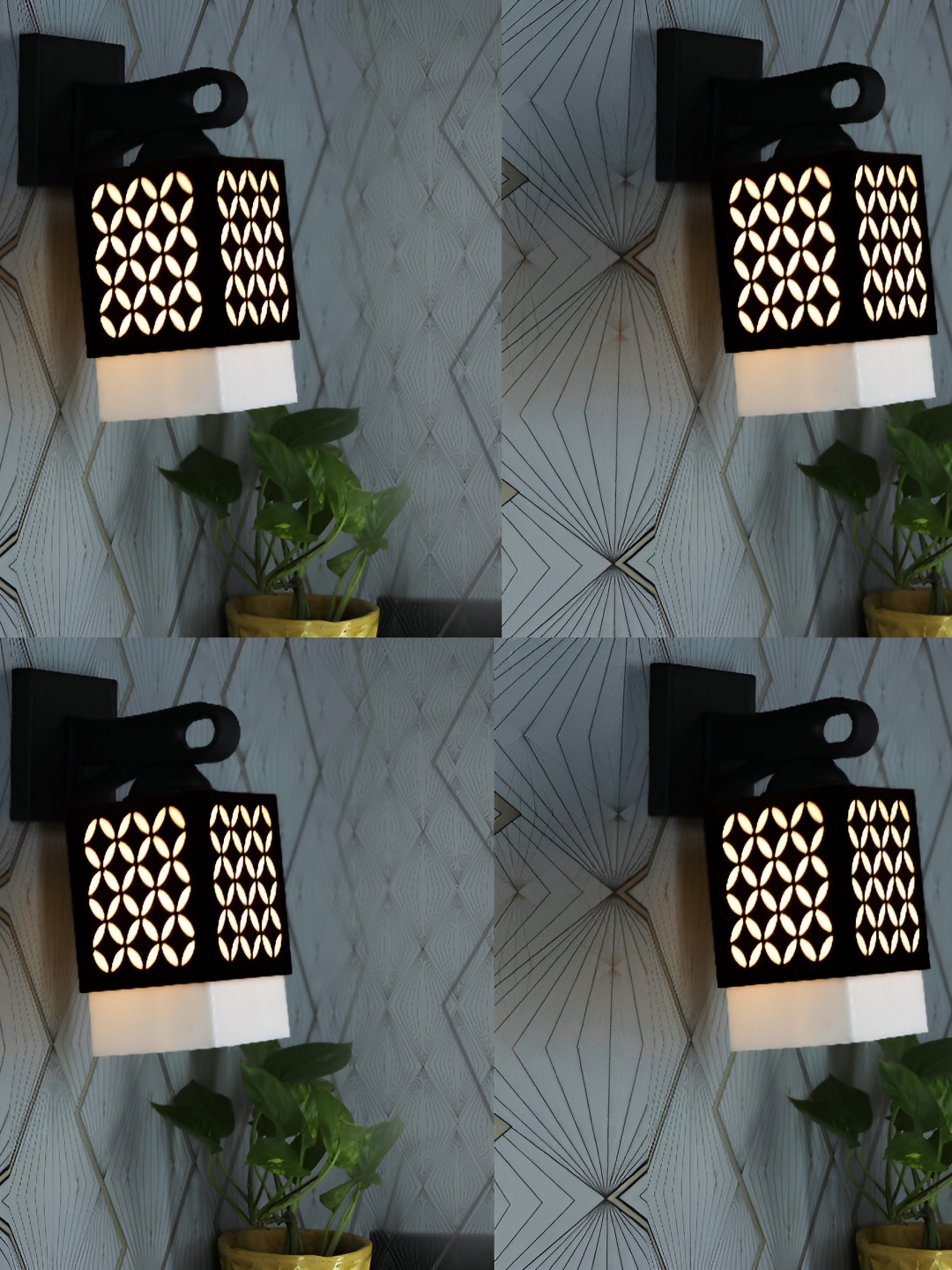 

1ST TIME White & Black 4 Pieces Textured Wood Traditional Square Shaped Wall Lamp