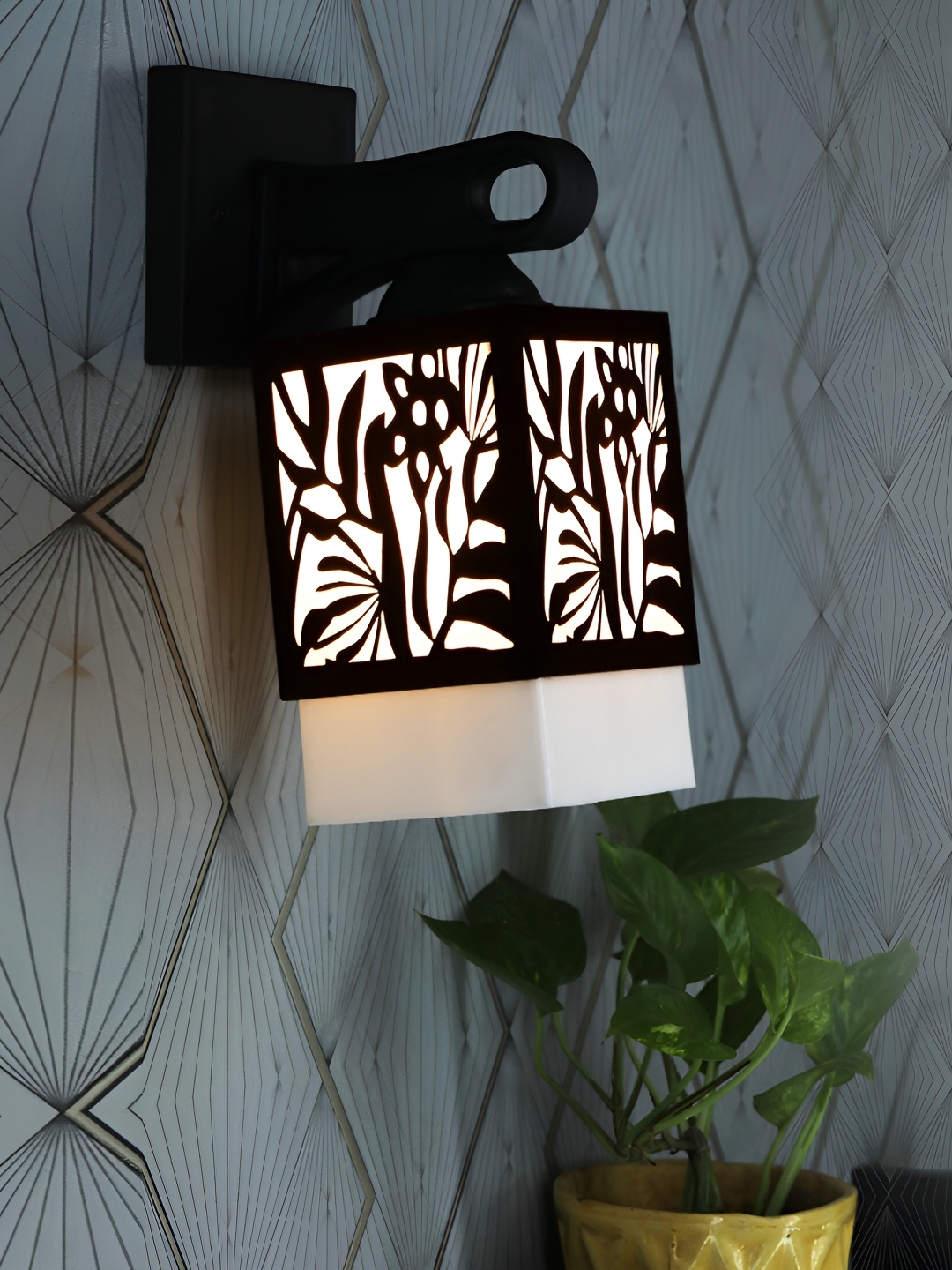 

1ST TIME Black & White Textured Wood Traditional Square Shaped Wall Lamp