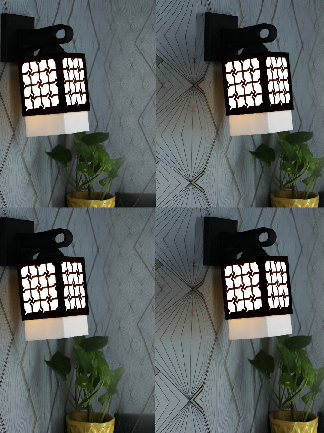 

1ST TIME White & Black 4 Pieces Textured Contemporary Wooden Square Shaped Wall Lamp
