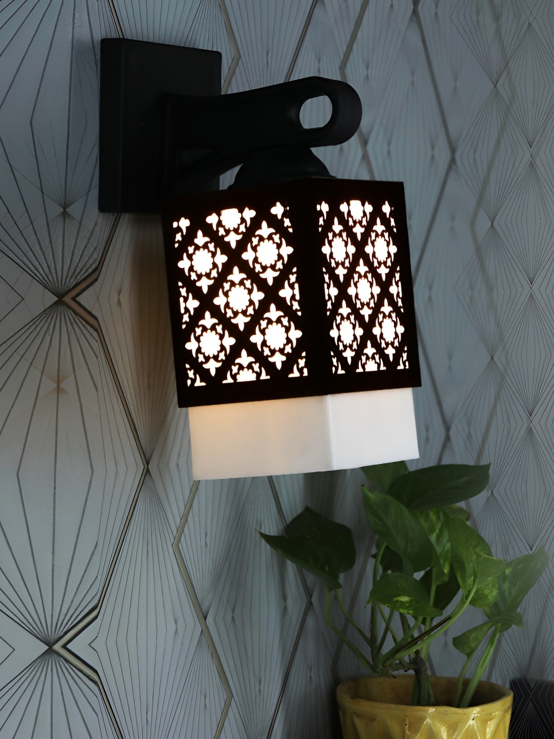 

1ST TIME White & Black Textured Wood Traditional Square Shaped Wall Lamp