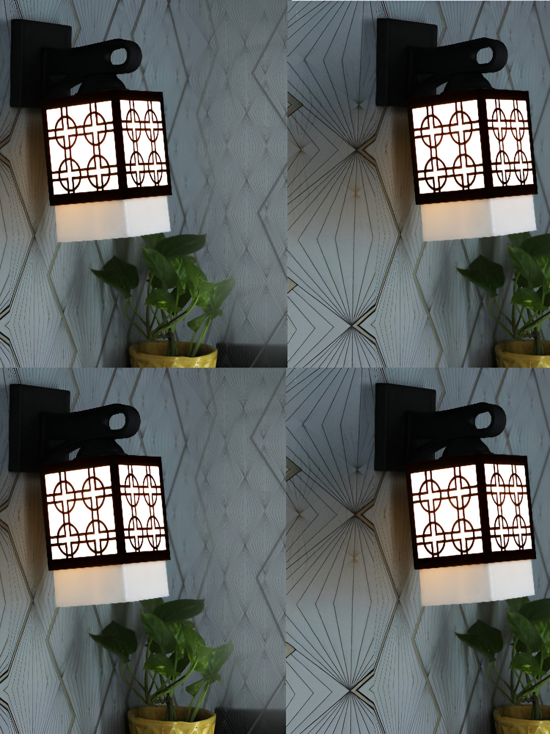 

1ST TIME White & Black 4 Pieces Textured Wooden Contemporary Square Shaped Wall Lamp