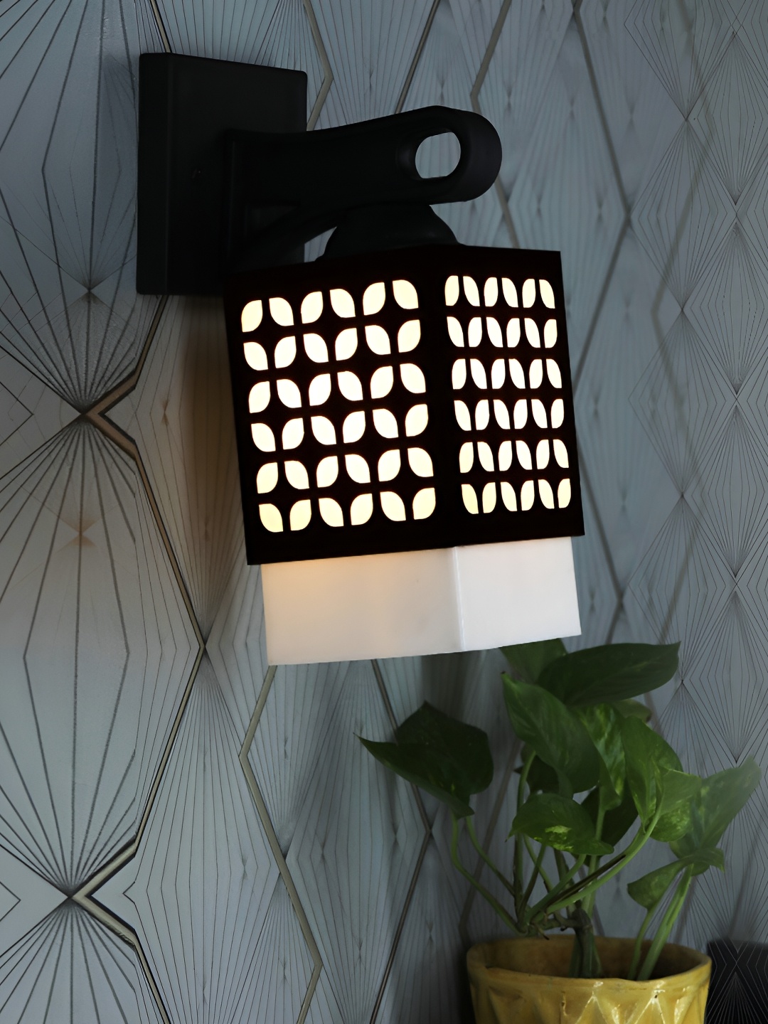 

1ST TIME White & Black Wooden Textured Contemporary Square Shaped Wall Lamp