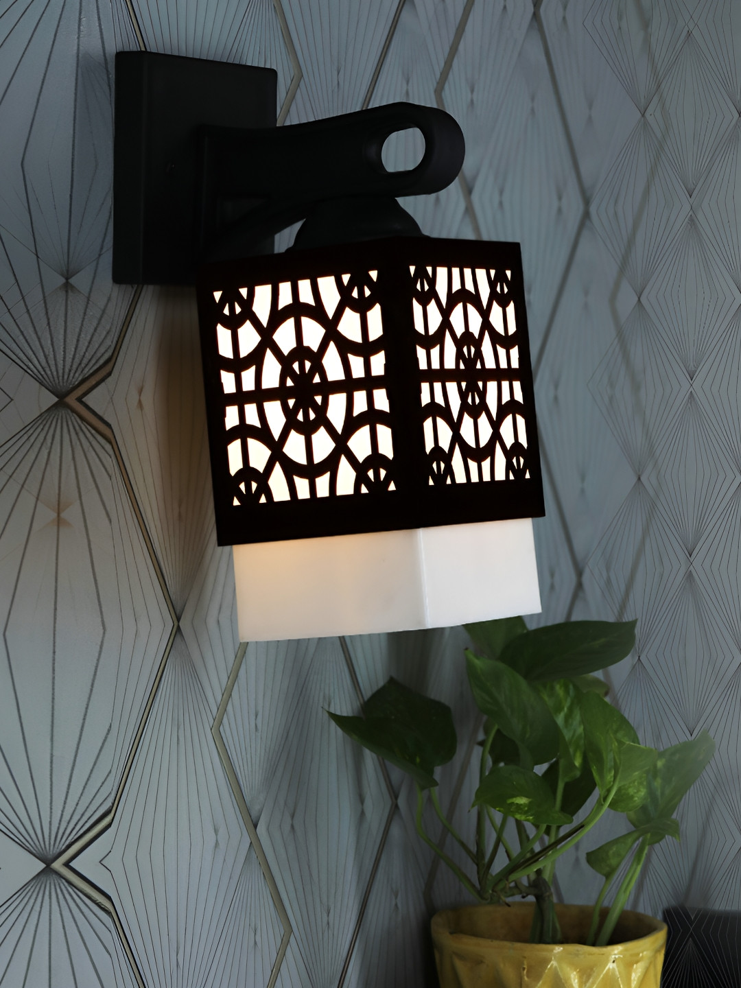 

1ST TIME White & Black Textured Wood Traditional Square Shaped Wall Lamp