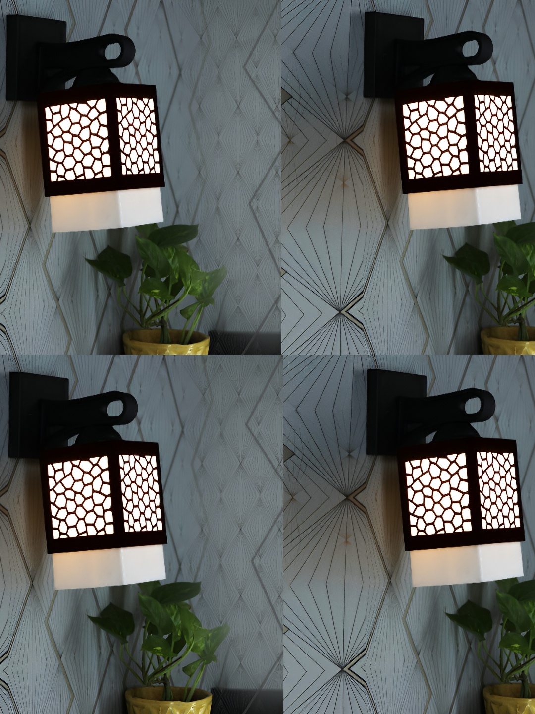

1ST TIME White & Black 2 Pcs Textured Wooden Contemporary Square Shaped Wall Lamp
