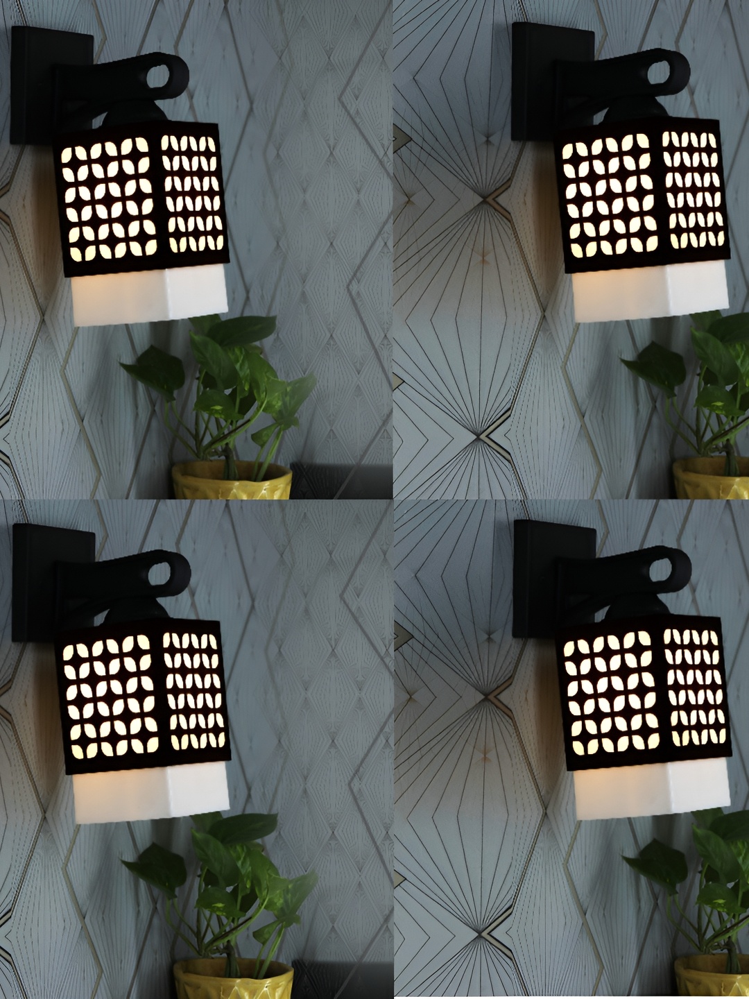

1ST TIME Black & White Textured Square Shaped Wooden Wall Lamp