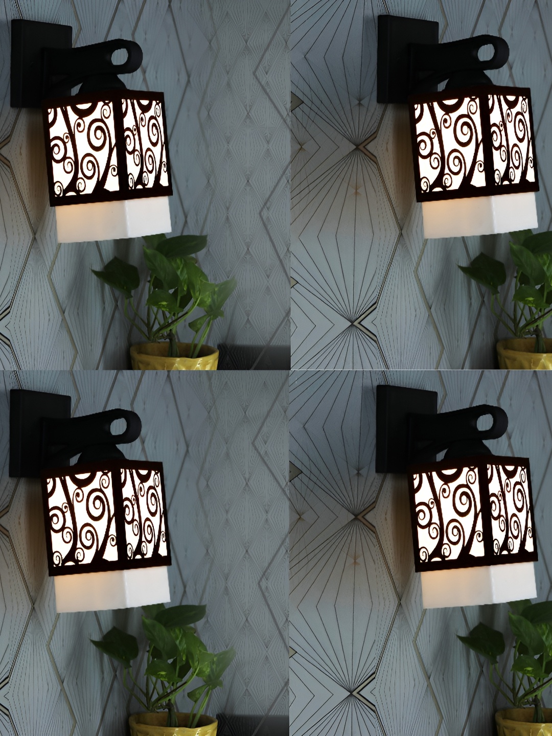 

1ST TIME White & Black 4 Pieces Wooden Square Shaped Contemporary Wall Lamps