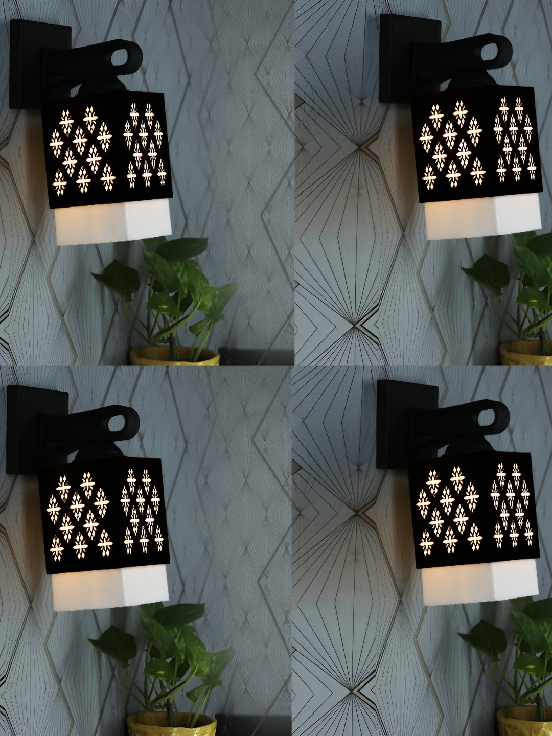 

1ST TIME Black & White 4 Pcs Textured Wooden Contemporary Square Shaped Wall Lamp