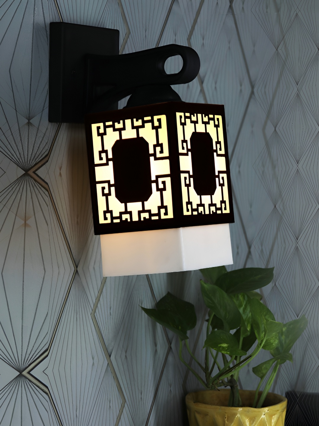 

1ST TIME Black & White Textured Wood Traditional Square Shaped Wall Lamp