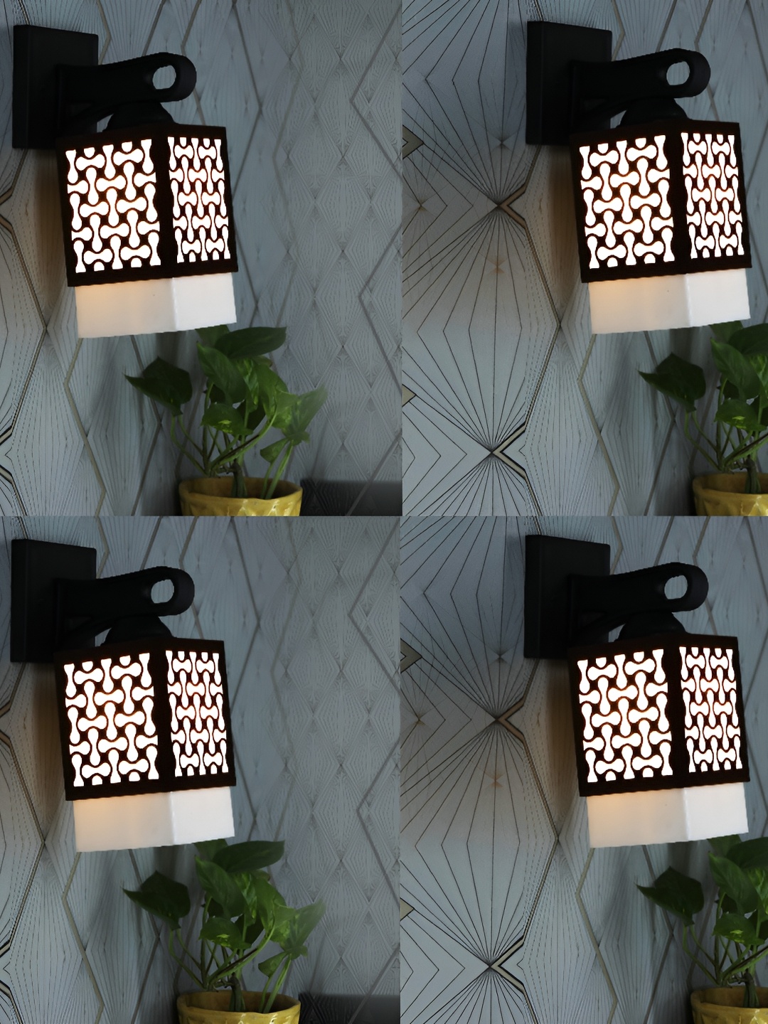 

1ST TIME White & White 4 Pieces Textured Wooden Contemporary Square Shaped Wall Lamps