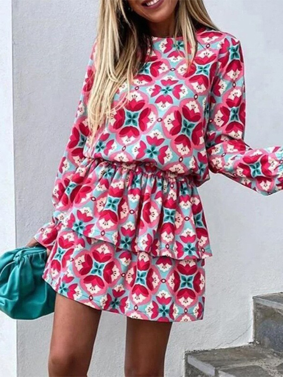 

StyleCast Red Floral Printed Top With Skirt, Pink