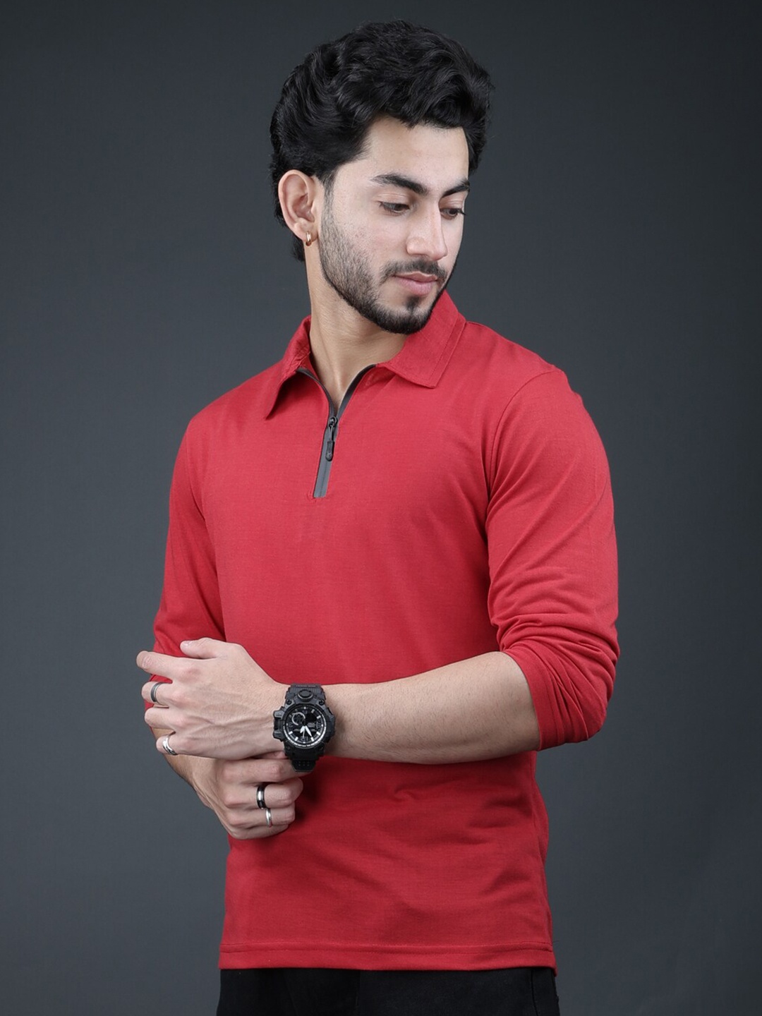 

Eyebogler Polo Collar Cotton T-shirt, Red
