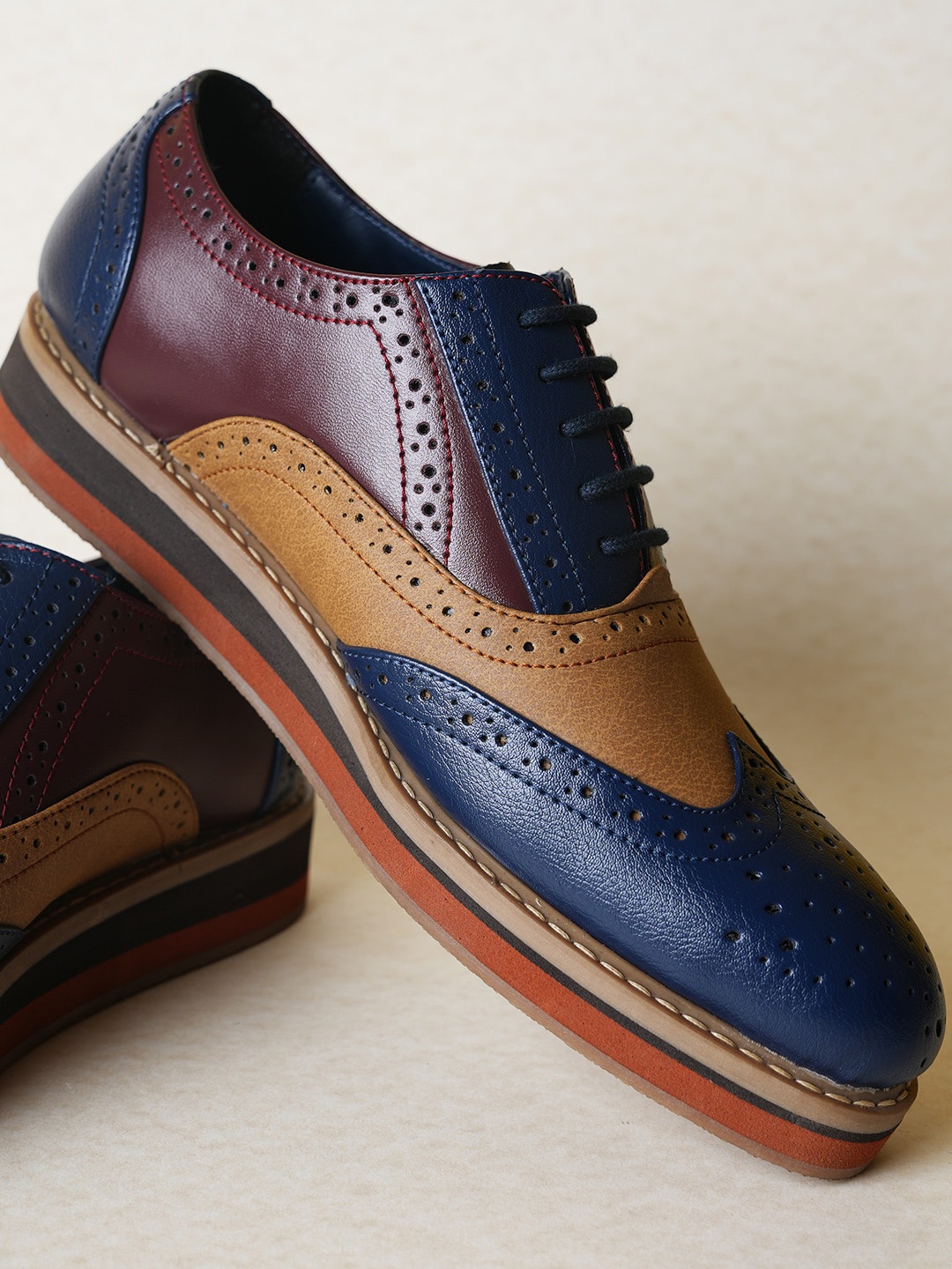 

MONKSTORY Men Perforations PU Brogues, Coffee brown