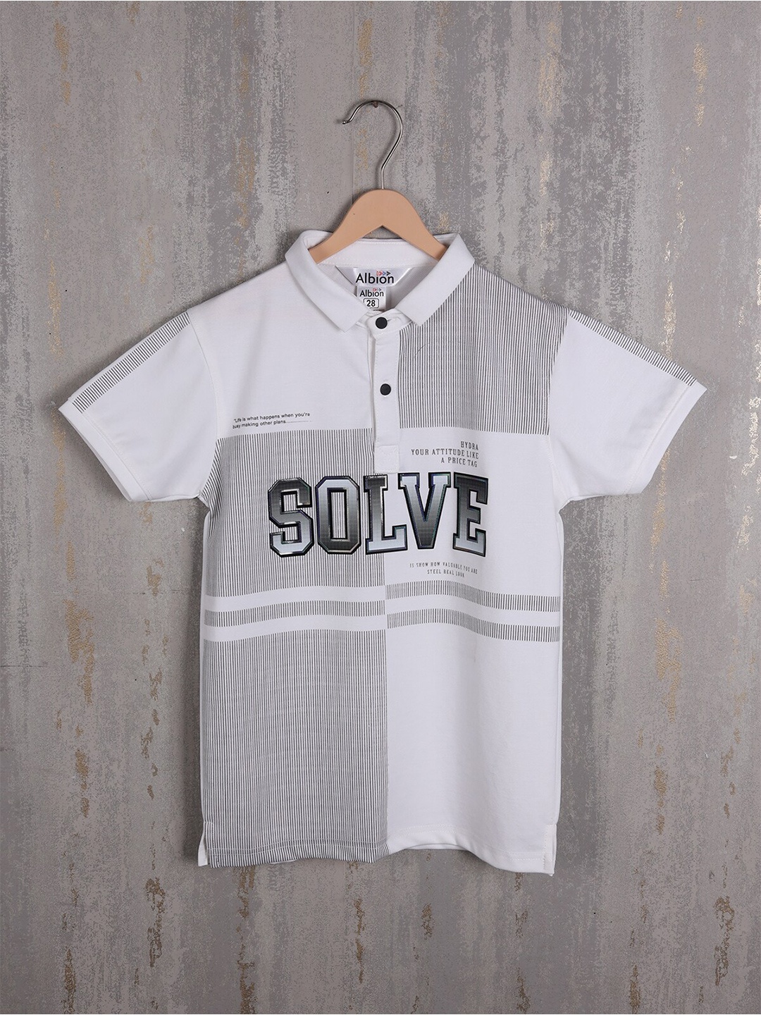 

Albion Boys Typography Printed Mandarin Collar Cotton Casual T-shirt, White