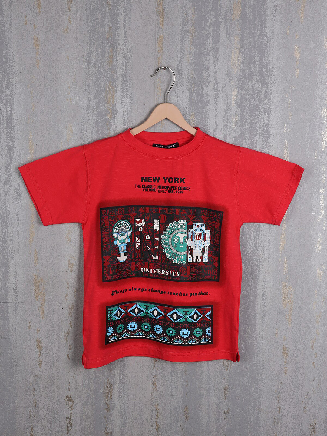 

Albion Boys Typography Printed Applique T-shirt, Red
