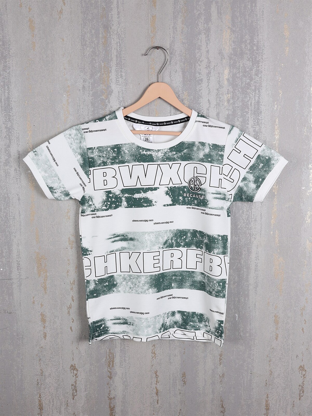 

Albion Boys Printed Round Neck Extended Sleeves Raw Edge T-shirt, Green
