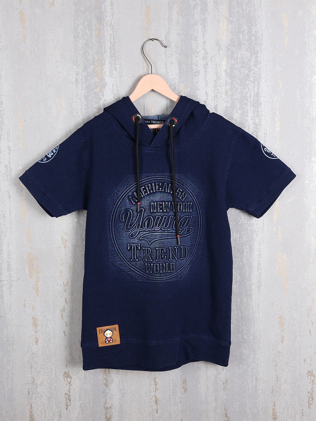 

Albion Boys Typography Printed Hooded T-shirt, Blue