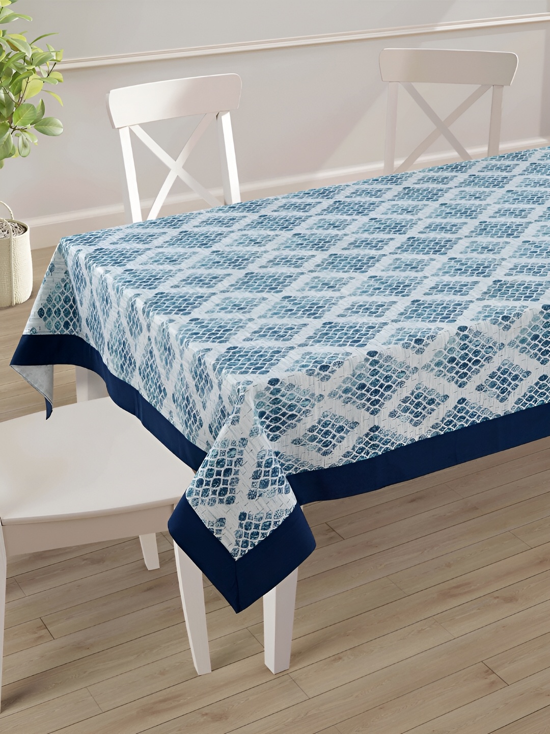 

SWAYAM Blue Geometric Printed Cotton 6-Seater Table Cover with Textured details