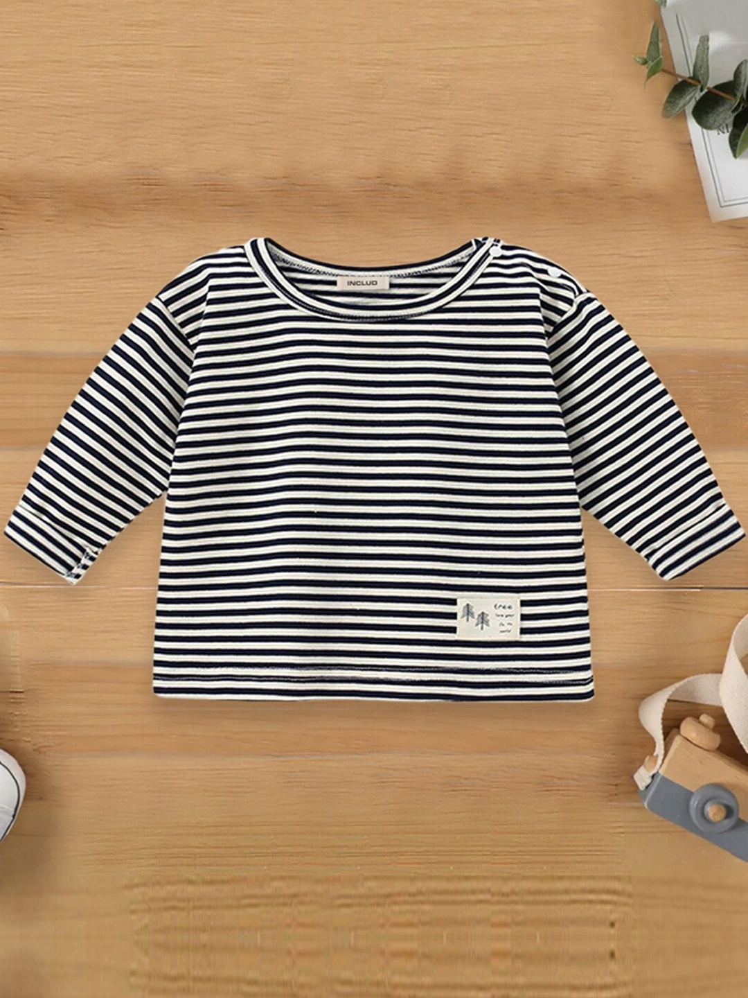 

INCLUD Boys Round Neck Striped Cotton Regular Fit T-shirt, Black