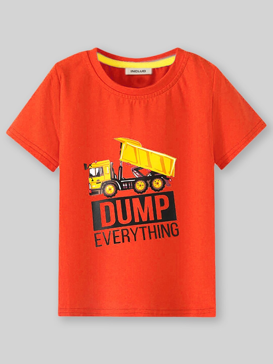 

INCLUD Boys Round Neck Graphic Printed Cotton Regular Fit T-shirt, Orange