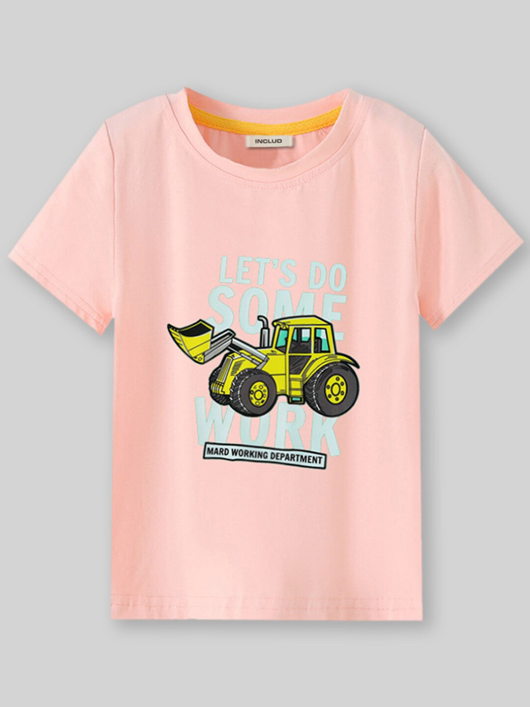 

INCLUD Boys Round Neck Graphic Printed Cotton Regular Fit T-shirt, Pink