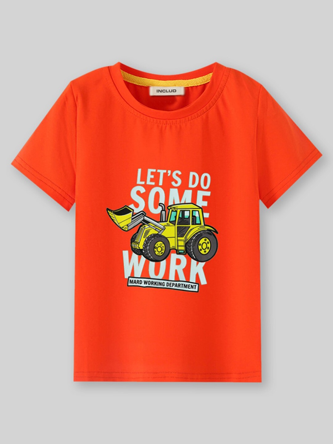 

INCLUD Boys Round Neck Graphic Printed Cotton Regular Fit T-shirt, Orange