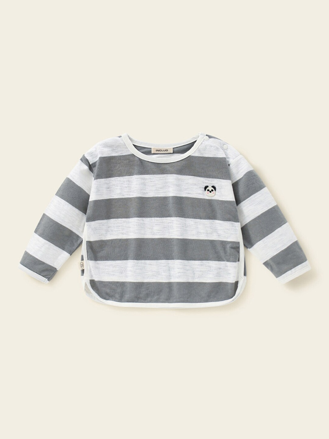 

INCLUD Boys Round Neck Striped Monochrome Printed Cotton Regular Fit T-shirt, Grey