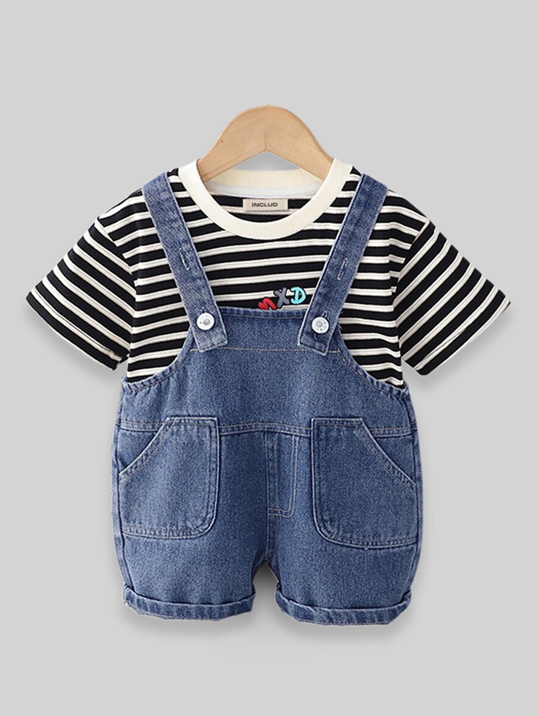 

INCLUD Boys Denim Dungaree With Tshirt, Black