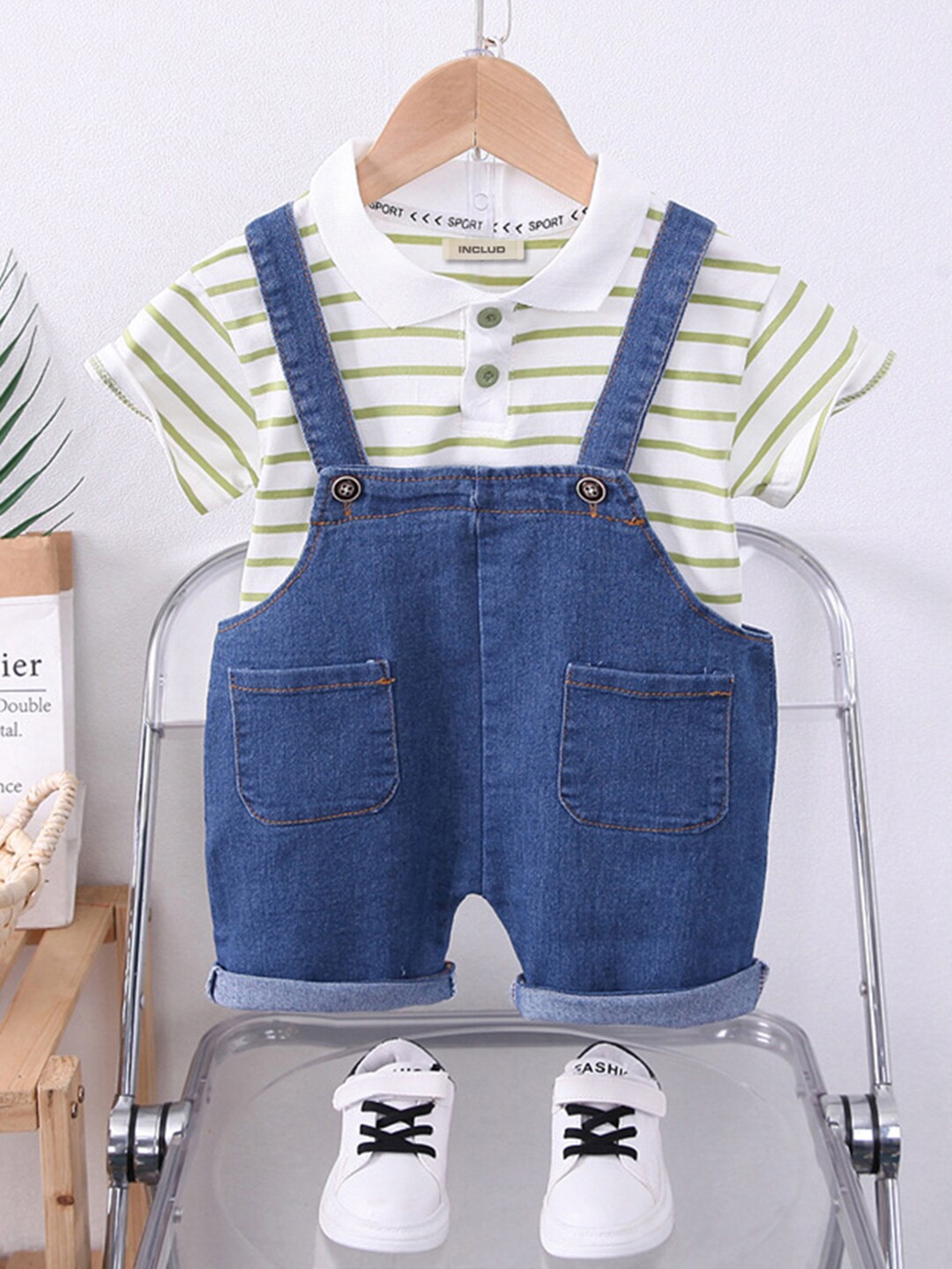 

INCLUD Boys Striped Dungaree & Tshirt, Blue