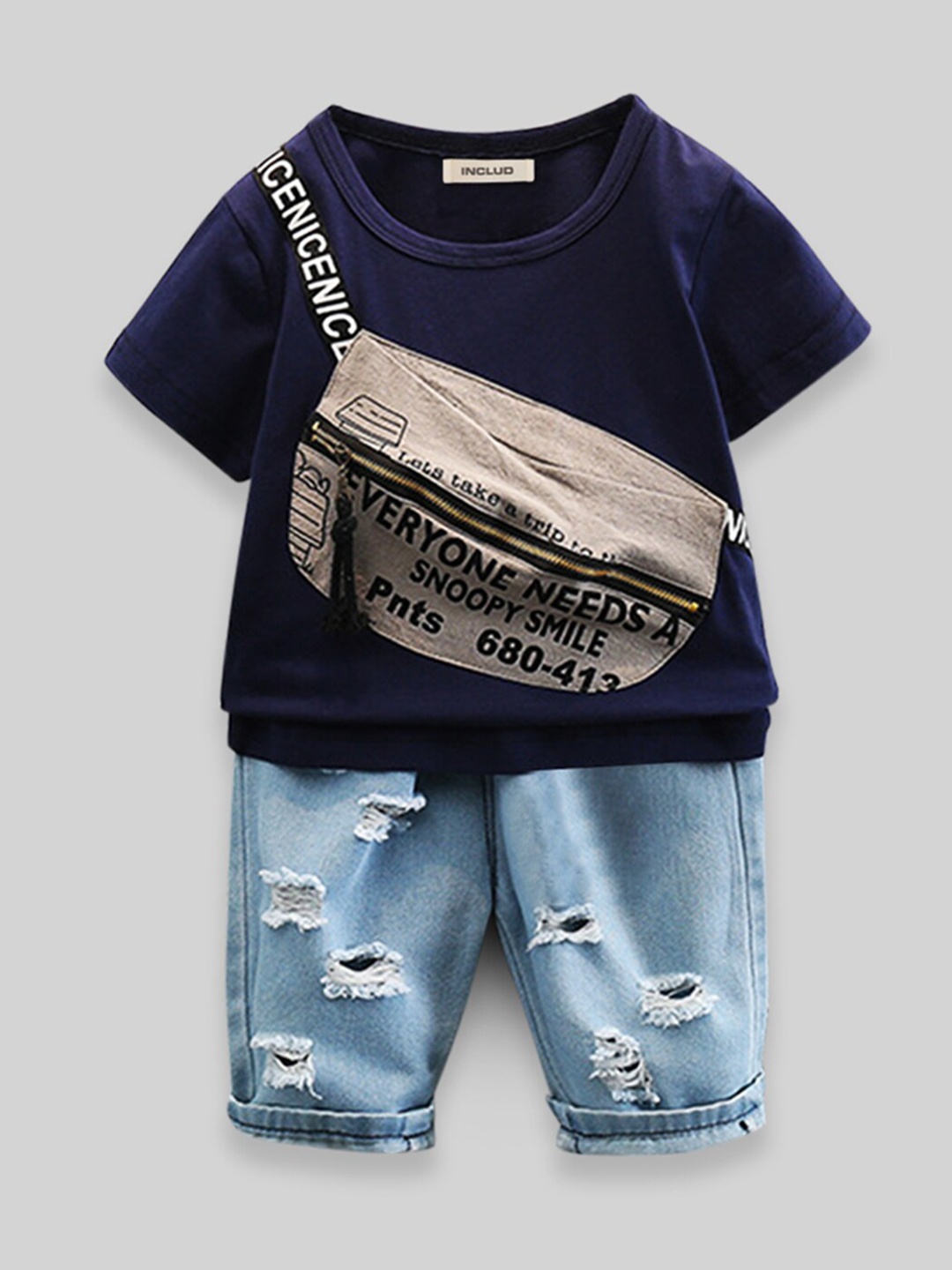 

INCLUD Boys Graphic Printed T-shirt with Shorts, Navy blue