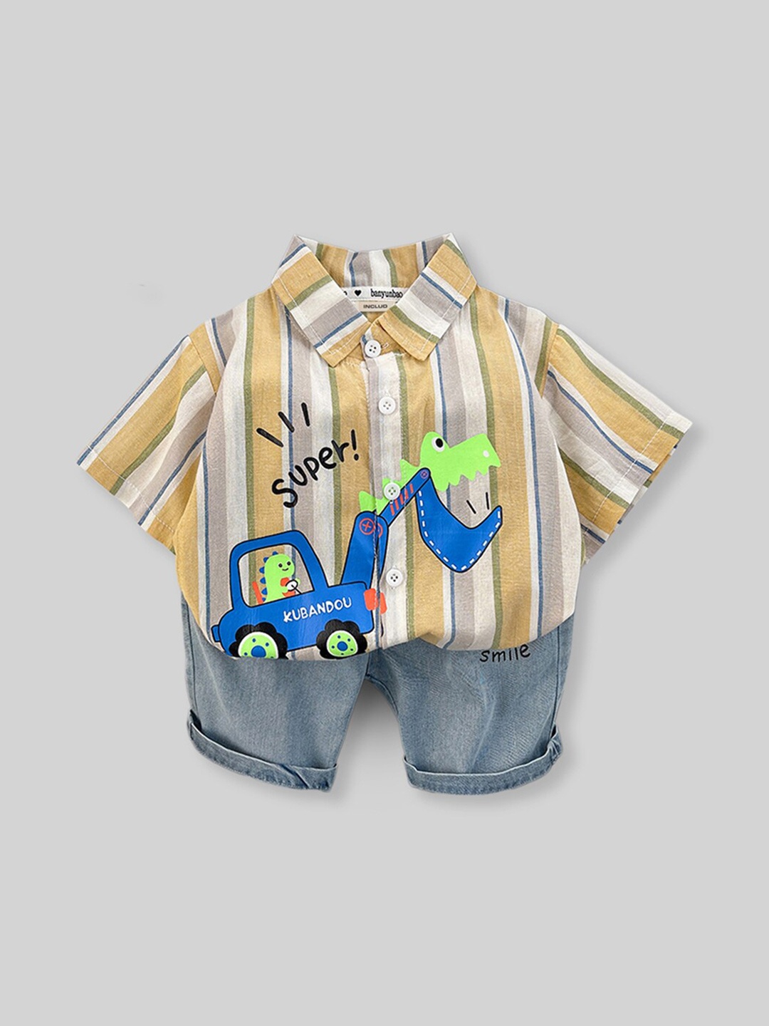 

INCLUD Boys Striped Shirt with Shorts, Mustard