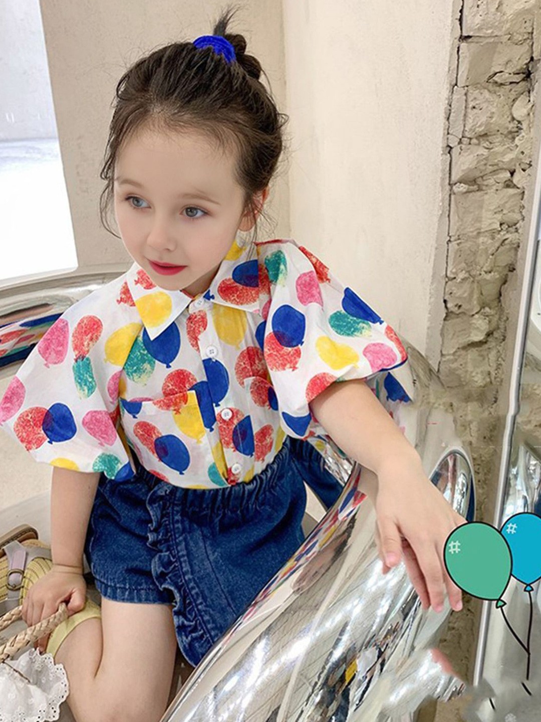 

INCLUD Girls Printed Shirt with Skirt, Blue