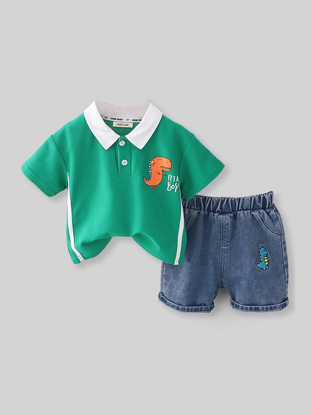 

INCLUD Boys Polo Collar T-shirt with Shorts, Green