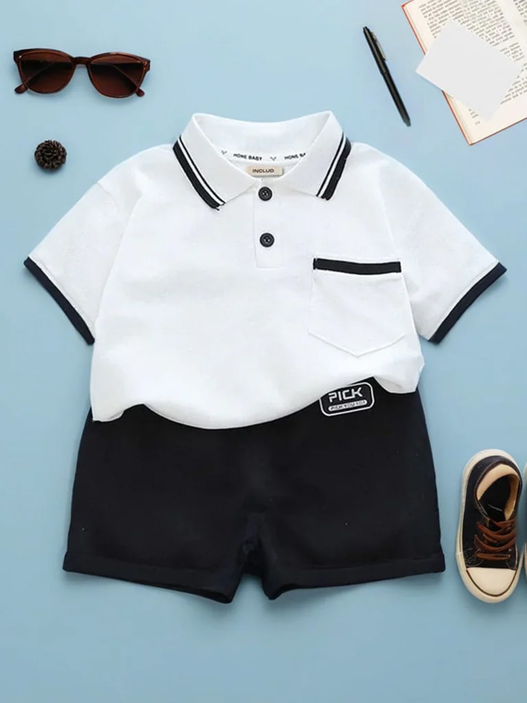 

INCLUD Boys Shirt Collar Polo Neck T-shirt with Short, White