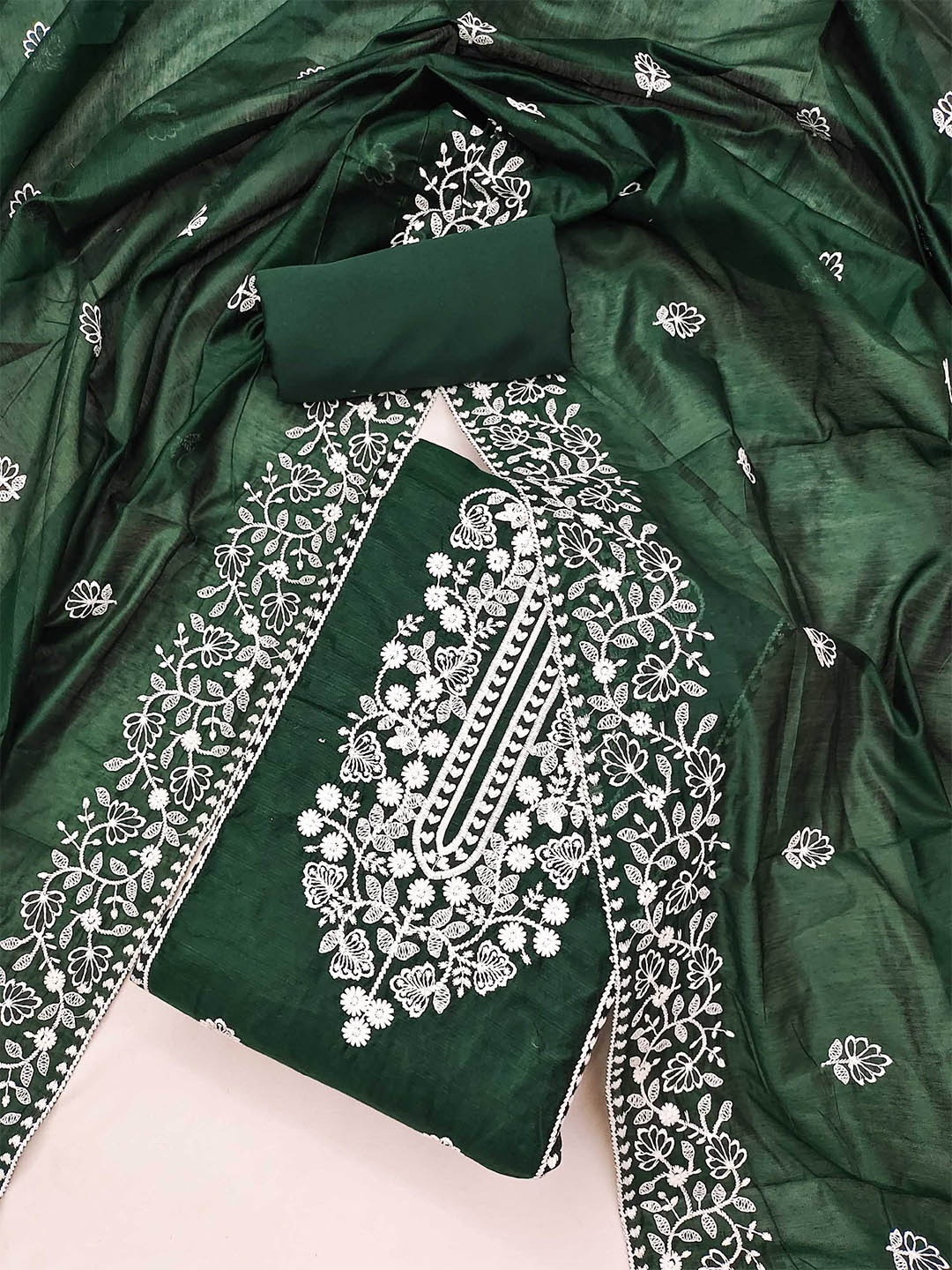 

KALINI Embroidered Unstitched Dress Material, Green