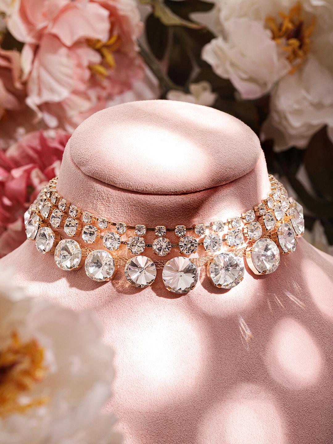 

Rubans 18KT Gold-Plated Crystal & Zicronia Studded 3-Layered Choker Necklace