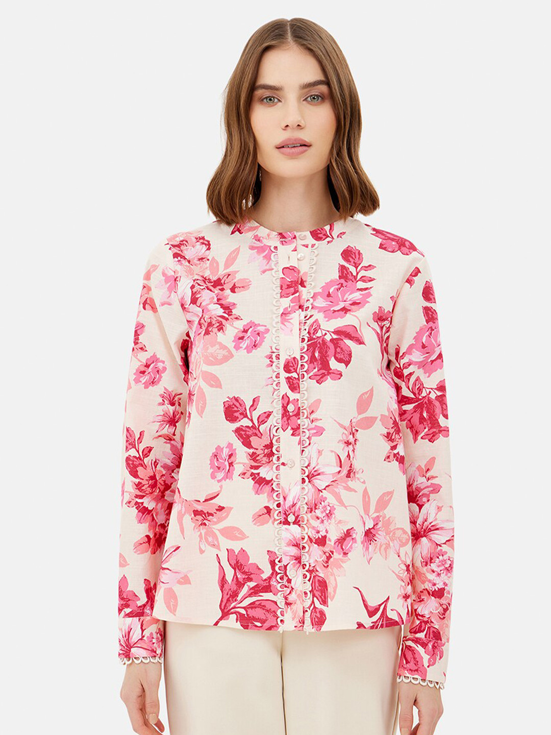 

Kazo Floral Printed Cotton Top, Pink