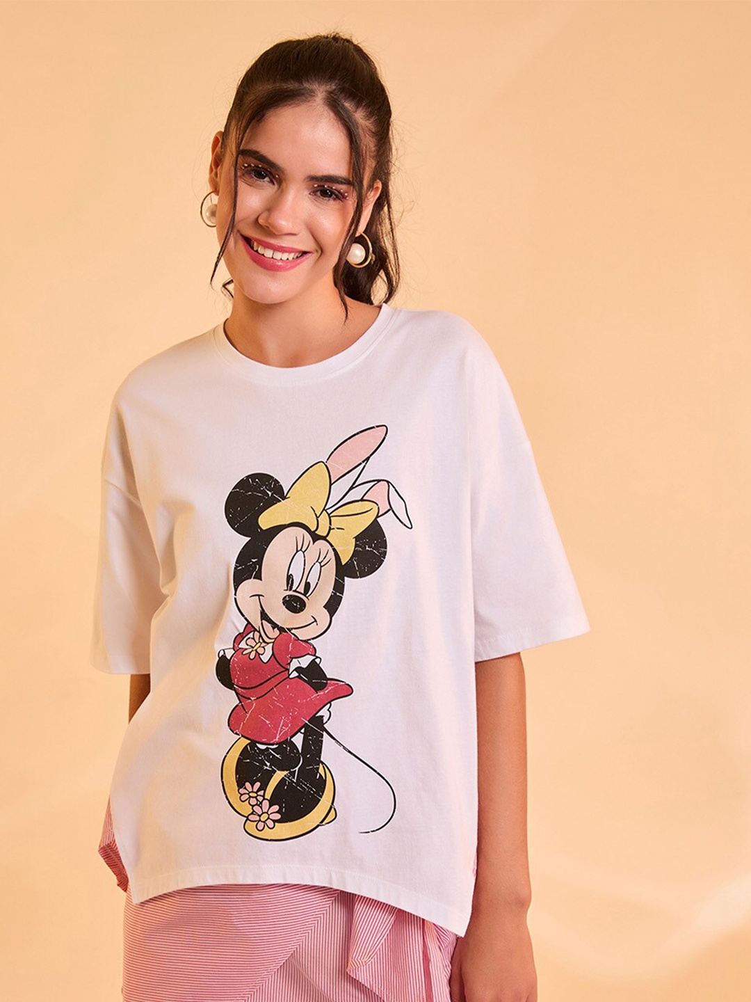 

Kazo Minnie Mouse Disney Printed Cotton Top, White