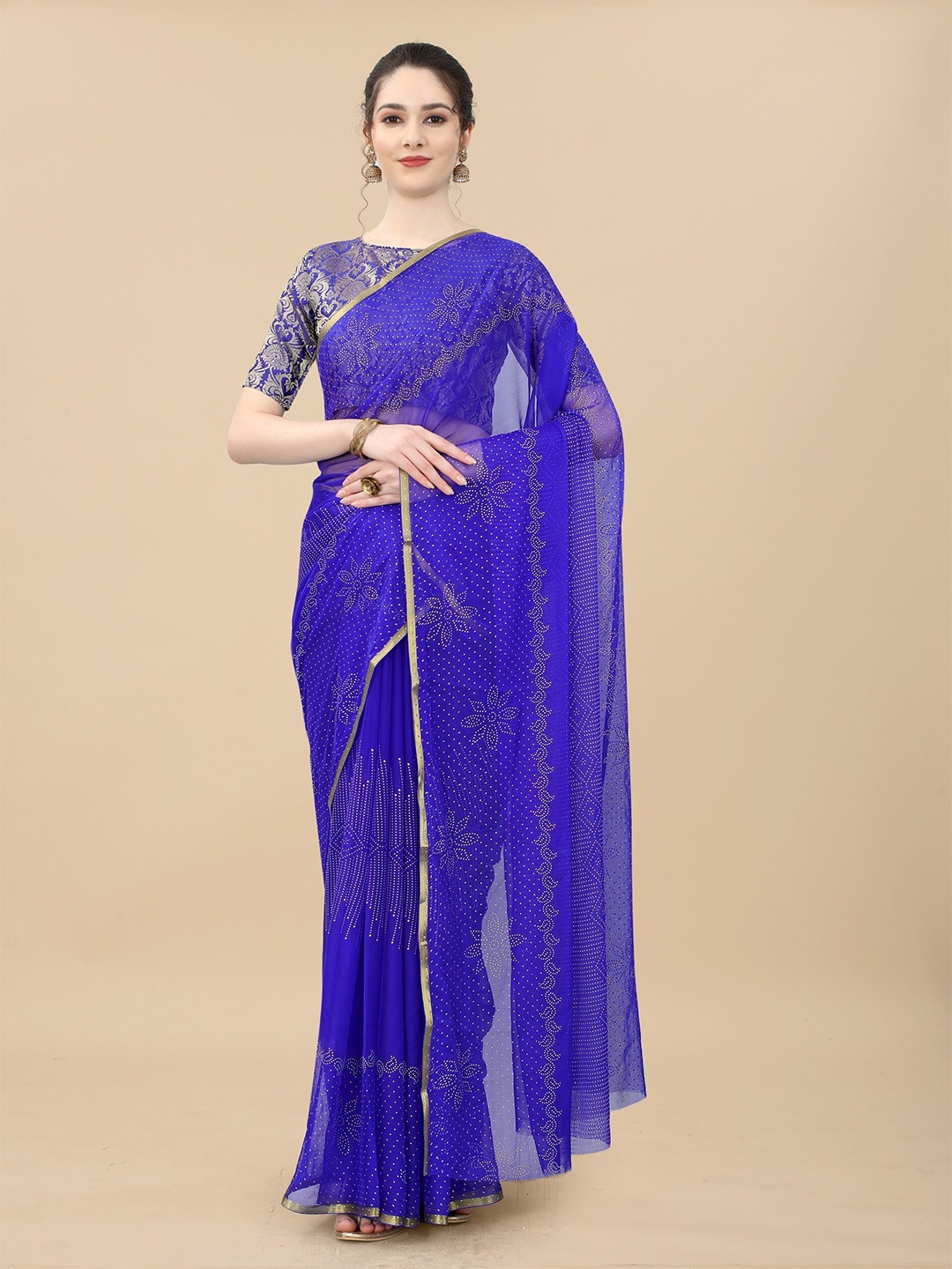 

Aardiva Floral Zari Saree, Blue