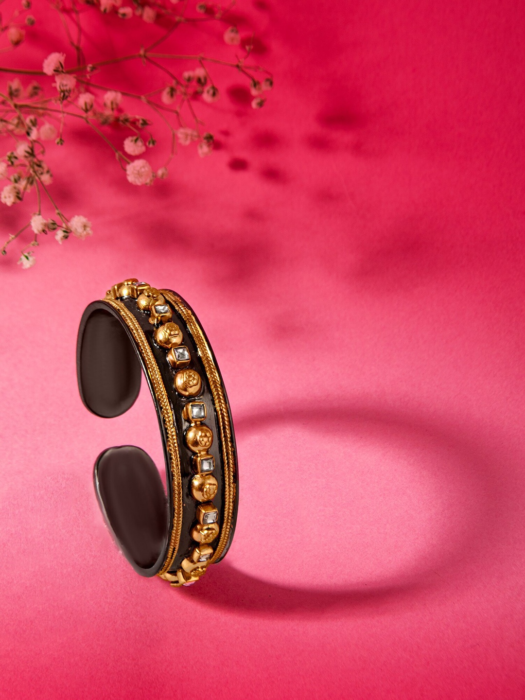 

Neeta Boochra 925 Sterling Silver 22K Gold Plated Kundan Cuff Bracelet